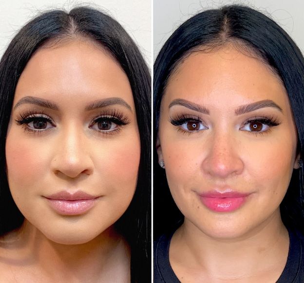 Before and after makeup transformation comparison.